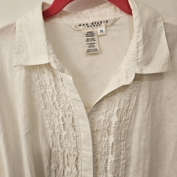 NWOT Max Studio Woman White Linen Cotton Embroidered Shirt - Size 1X - Picture 5 of 10